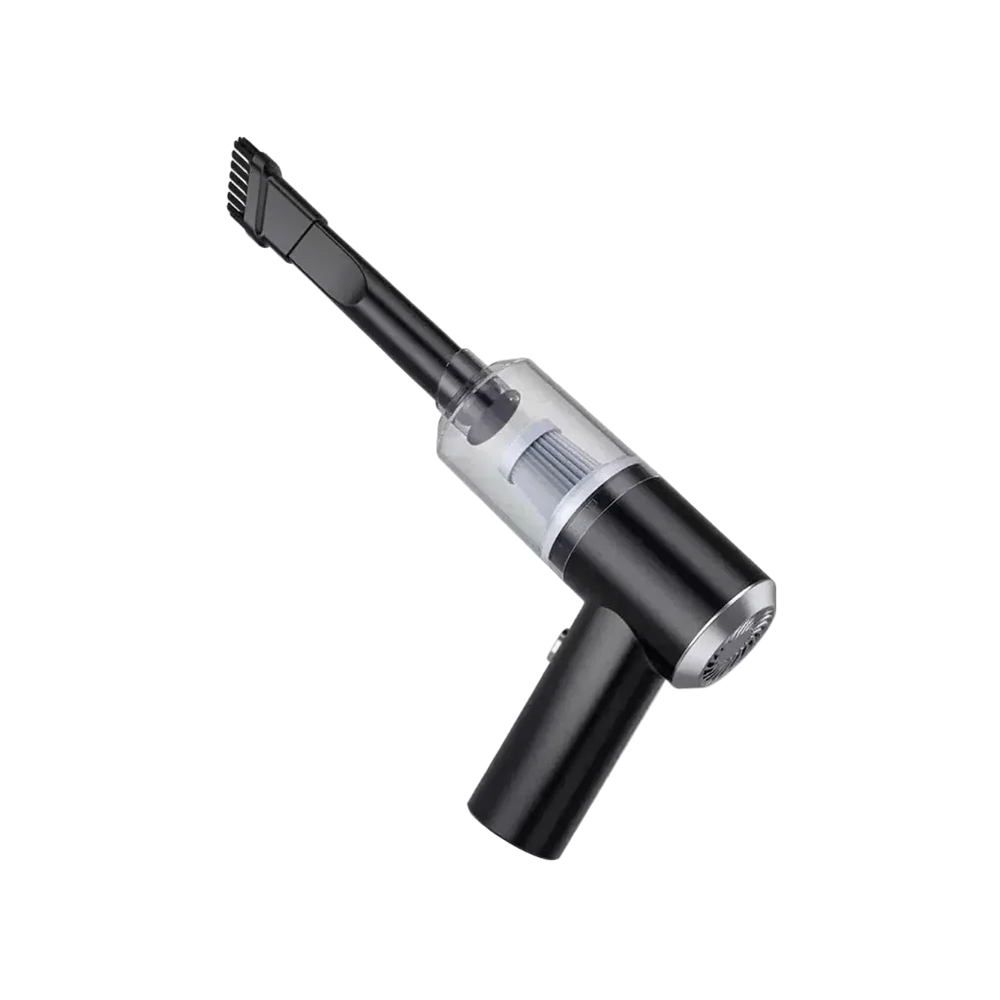 Wireless mini handheld vacuum cleaner cleaning dust crumbs from a car seat corner gap