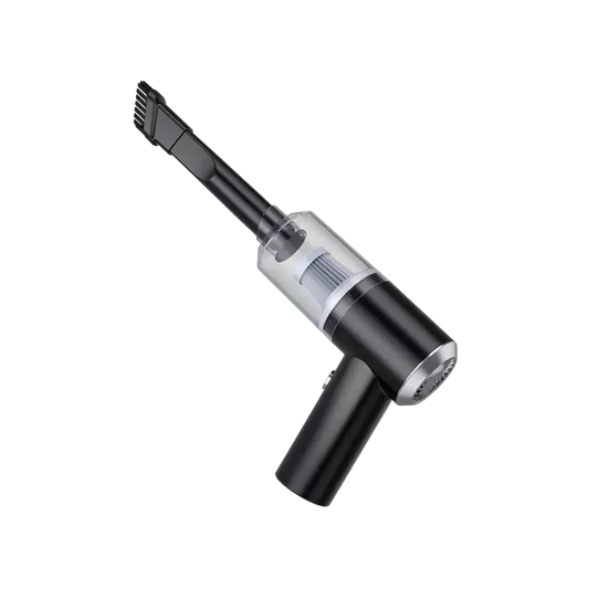 Wireless mini handheld vacuum cleaner cleaning dust crumbs from a car seat corner gap