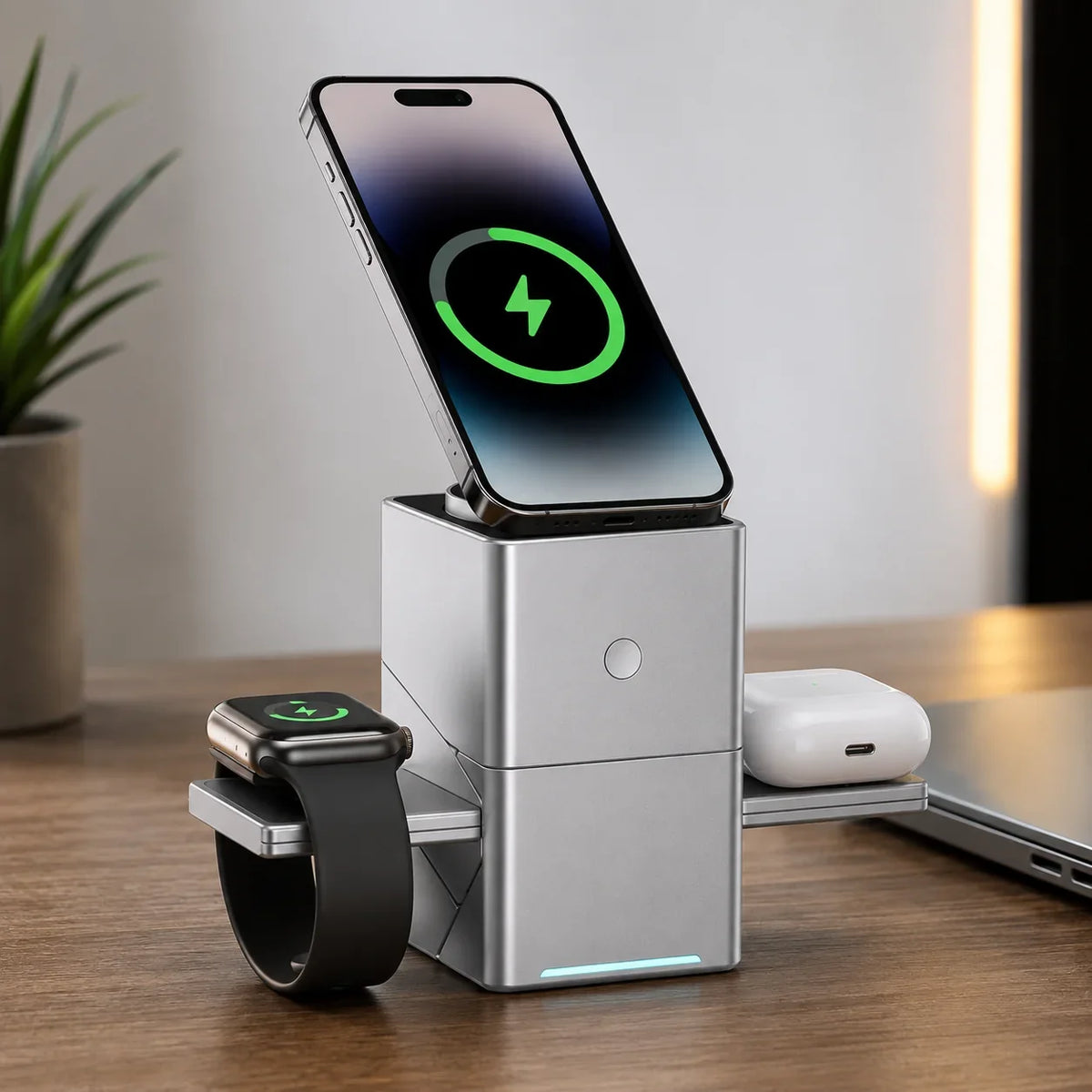 Y50 MagSafe Wireless Charger charging iPhone Apple Watch AirPods - Muveszi Pakistan (image 2)