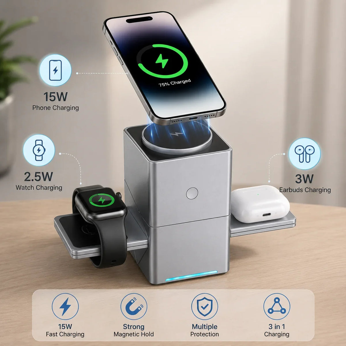Y50 MagSafe Wireless Charger foldable travel stand design - Muveszi Pakistan (image 4)